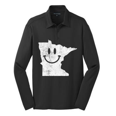 Smiling In Mn – Funny Minnesota Happy Face Silk Touch Performance Long Sleeve Polo