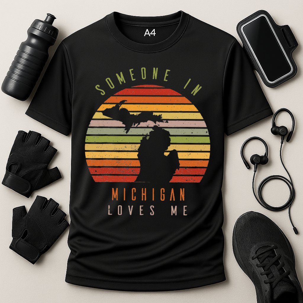 Someone In Michigan Loves Me Vintage State Retro Cooling Performance Crew T-Shirt