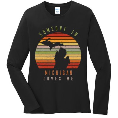 Someone In Michigan Loves Me Vintage State Retro Ladies Long Sleeve Shirt