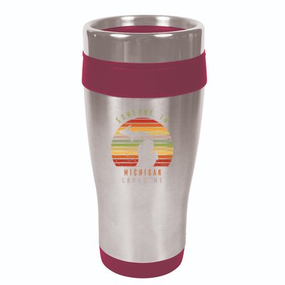 Someone In Michigan Loves Me Vintage State Retro 16oz Travel Tumbler