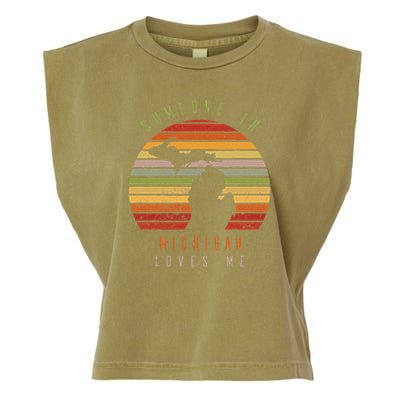 Someone In Michigan Loves Me Vintage State Retro Garment-Dyed Women's Muscle Tee