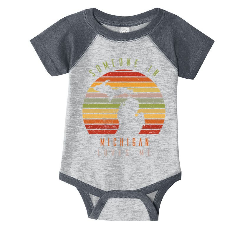 Someone In Michigan Loves Me Vintage State Retro Infant Baby Jersey Bodysuit