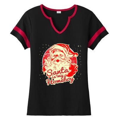 Santa Is My Homeboy Retro Vintage Santa Claus Gift Ladies Halftime Notch Neck Tee