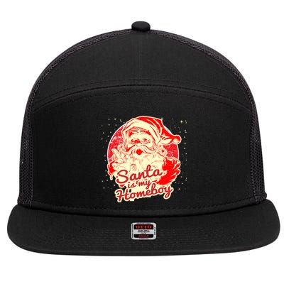 Santa Is My Homeboy Retro Vintage Santa Claus Gift 7 Panel Mesh Trucker Snapback Hat