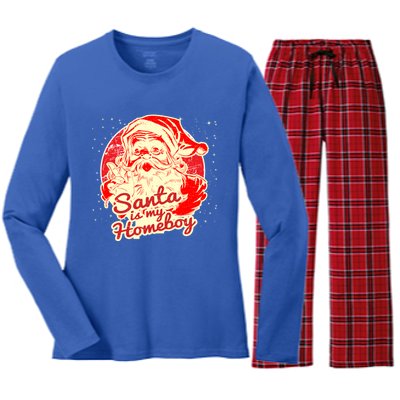 Santa Is My Homeboy Retro Vintage Santa Claus Gift Women's Long Sleeve Flannel Pajama Set 