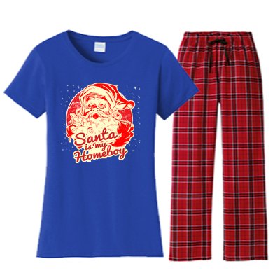 Santa Is My Homeboy Retro Vintage Santa Claus Gift Women's Flannel Pajama Set