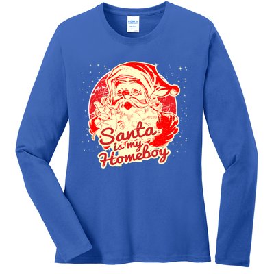 Santa Is My Homeboy Retro Vintage Santa Claus Gift Ladies Long Sleeve Shirt