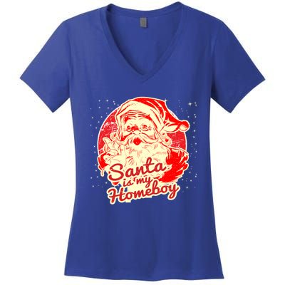 Santa Is My Homeboy Retro Vintage Santa Claus Gift Women's V-Neck T-Shirt