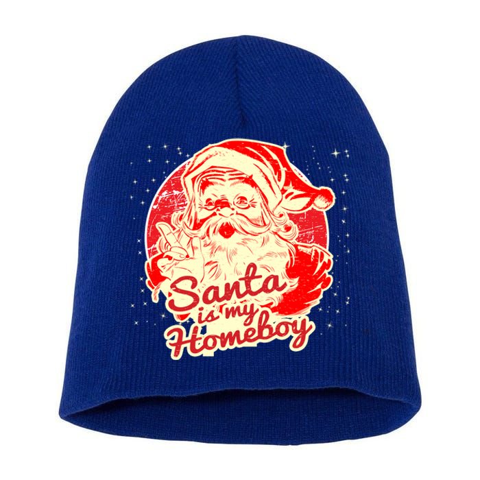 Santa Is My Homeboy Retro Vintage Santa Claus Gift Short Acrylic Beanie