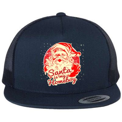 Santa Is My Homeboy Retro Vintage Santa Claus Gift Flat Bill Trucker Hat