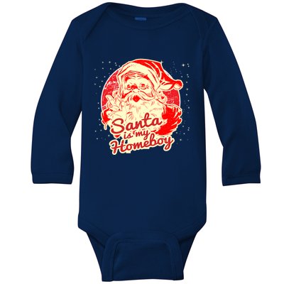 Santa Is My Homeboy Retro Vintage Santa Claus Gift Baby Long Sleeve Bodysuit