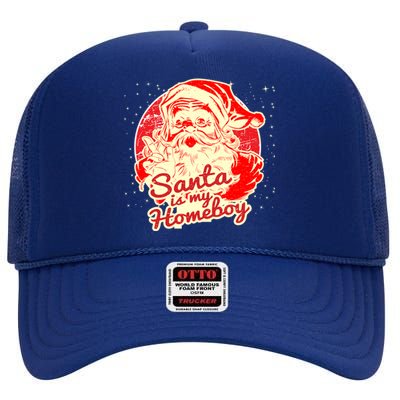 Santa Is My Homeboy Retro Vintage Santa Claus Gift High Crown Mesh Back Trucker Hat