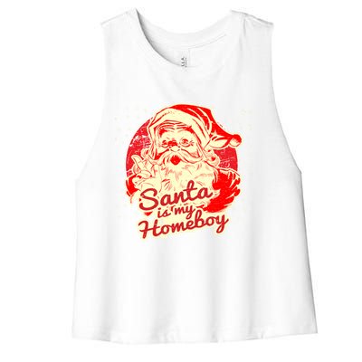 Santa Is My Homeboy Retro Vintage Santa Claus Gift Women's Racerback Cropped Tank