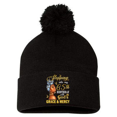 Stepping Into My 65th Birthday With GodS Grace & Mercy Bday Pom Pom 12in Knit Beanie