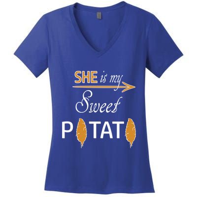 She Is My Sweet Potato Funny Matching Couple Costume Meaningful Gift Women's V-Neck T-Shirt