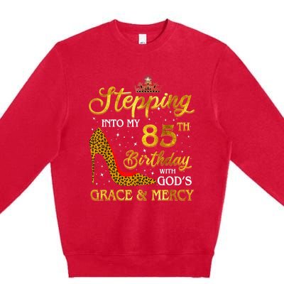 Stepping Into My 85th Birthday Present Gift Girl Wo 85 Year Old Premium Crewneck Sweatshirt