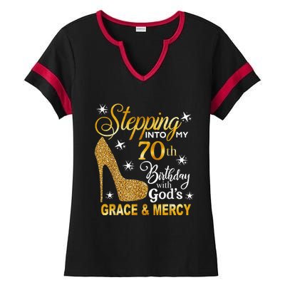 Stepping into my 70th birthday with God's grace & Mercy Ladies Halftime Notch Neck Tee