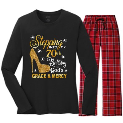 Stepping into my 70th birthday with God's grace & Mercy Women's Long Sleeve Flannel Pajama Set 