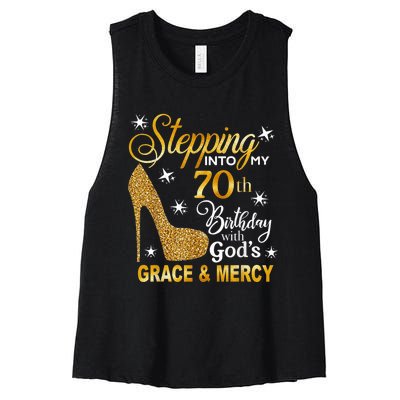 Stepping into my 70th birthday with God's grace & Mercy Women's Racerback Cropped Tank