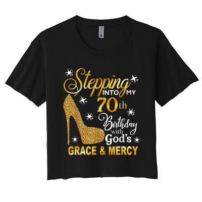 Stepping into my 70th birthday with God's grace & Mercy Women's Crop Top Tee