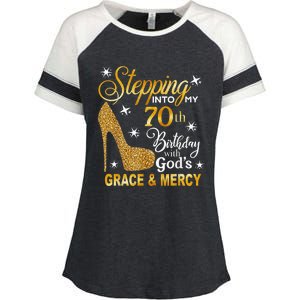 Stepping into my 70th birthday with God's grace & Mercy Enza Ladies Jersey Colorblock Tee