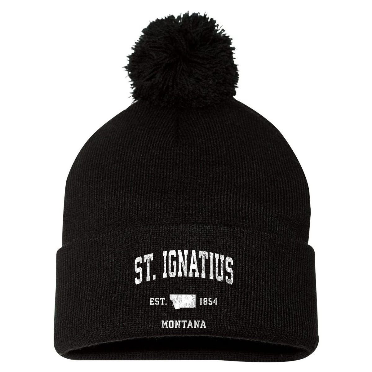 St. Ignatius Montana Mt Vintage Athletic Sports Design Pom Pom 12in Knit Beanie