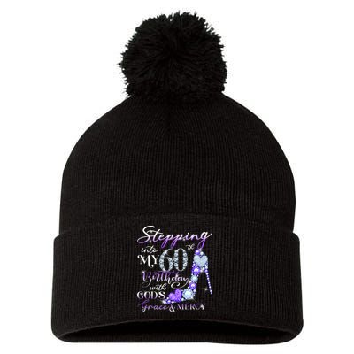 Stepping into my 60th birthday with God's grace & Mercy Pom Pom 12in Knit Beanie