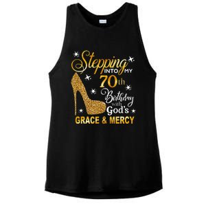 Stepping Into My 70th Birthday With Gods Grace & Mercy Ladies PosiCharge Tri-Blend Wicking Tank