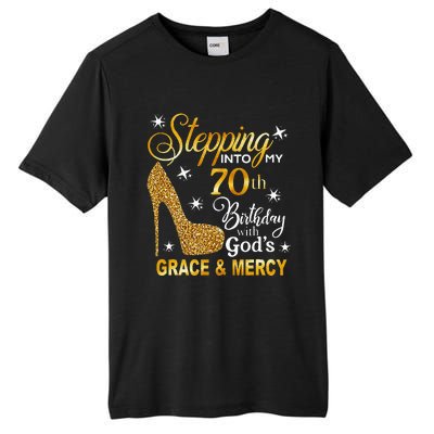 Stepping Into My 70th Birthday With Gods Grace & Mercy Tall Fusion ChromaSoft Performance T-Shirt