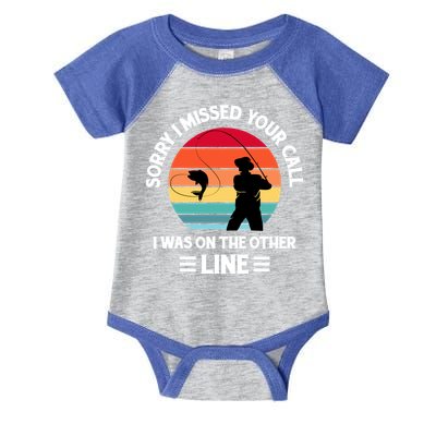 Sorry I Missed Your Call I Was On The Other Line Fishing Infant Baby Jersey Bodysuit