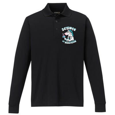 Science Is Magical Lab Unicorn Funny Performance Long Sleeve Polo