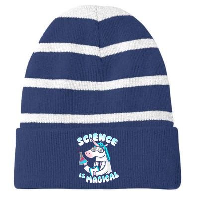 Science Is Magical Lab Unicorn Funny Striped Beanie with Solid Band