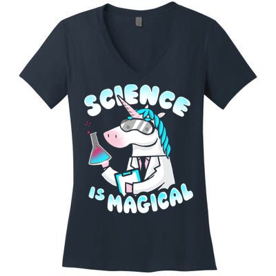 Science Is Magical Lab Unicorn Funny Women's V-Neck T-Shirt