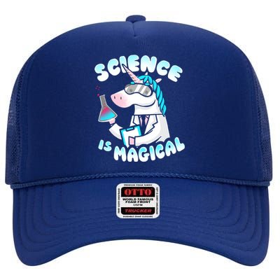 Science Is Magical Lab Unicorn Funny High Crown Mesh Back Trucker Hat