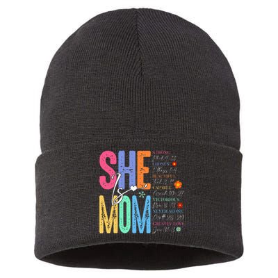 She Is Mom Christian MotherS Day Jesus Mama Religious Sustainable Knit Beanie