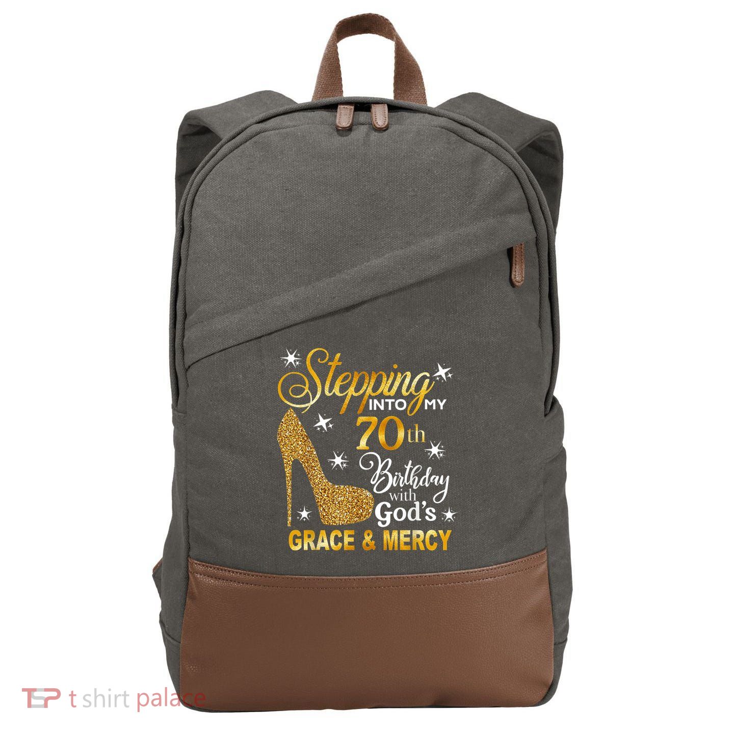 Stepping into my 70th birthday with God's grace & Mercy Cotton Canvas Backpack