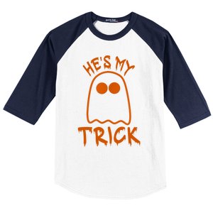 She Is My Trick He Is My Treat Couple Funny Halloween Gift Baseball Sleeve Shirt