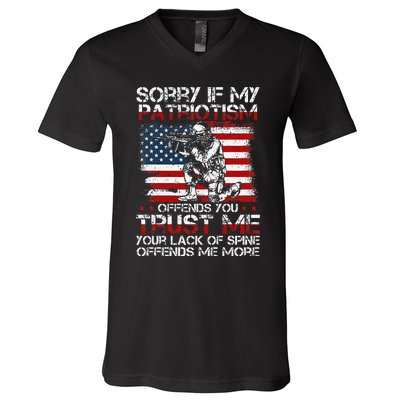 Sorry If My Patriotism Offends You Patriotic US Flag & Army V-Neck T-Shirt