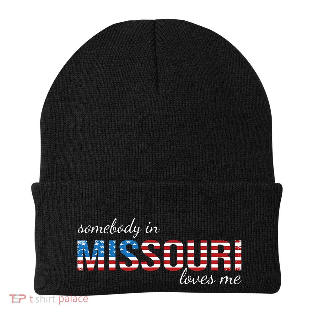 Somebody In Missouri Loves Me Us Flag Someone In Mo Souvenir Knit Cap Winter Beanie