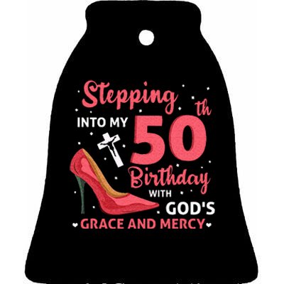 Stepping Into My 75th Birthday With Gods Grace & Mercy Ceramic Bell Ornament