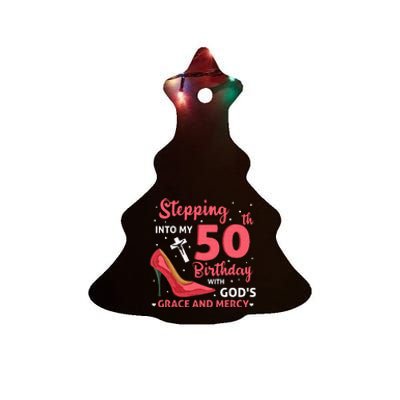 Stepping Into My 75th Birthday With Gods Grace & Mercy Ceramic Tree Ornament