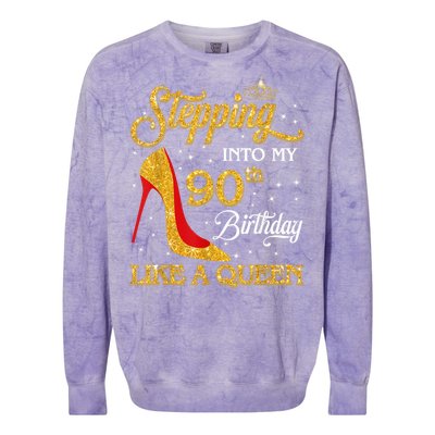 Stepping Into My 90th Birthday Like A Queen Bday Gift Wo Colorblast Crewneck Sweatshirt