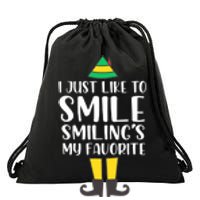 Smiling Is My Favorite Christmas Elf Buddy Drawstring Bag