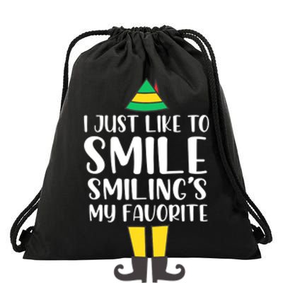 Smiling Is My Favorite Christmas Elf Buddy Drawstring Bag