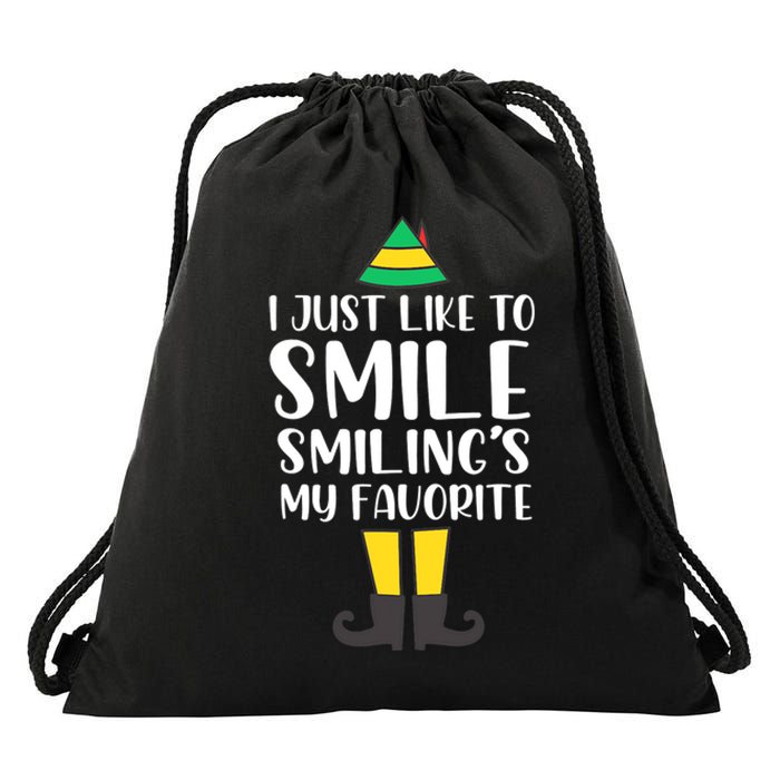 Smiling Is My Favorite Christmas Elf Buddy Drawstring Bag