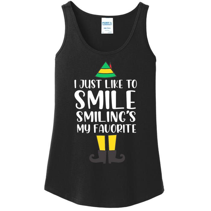 Smiling Is My Favorite Christmas Elf Buddy Ladies Essential Tank