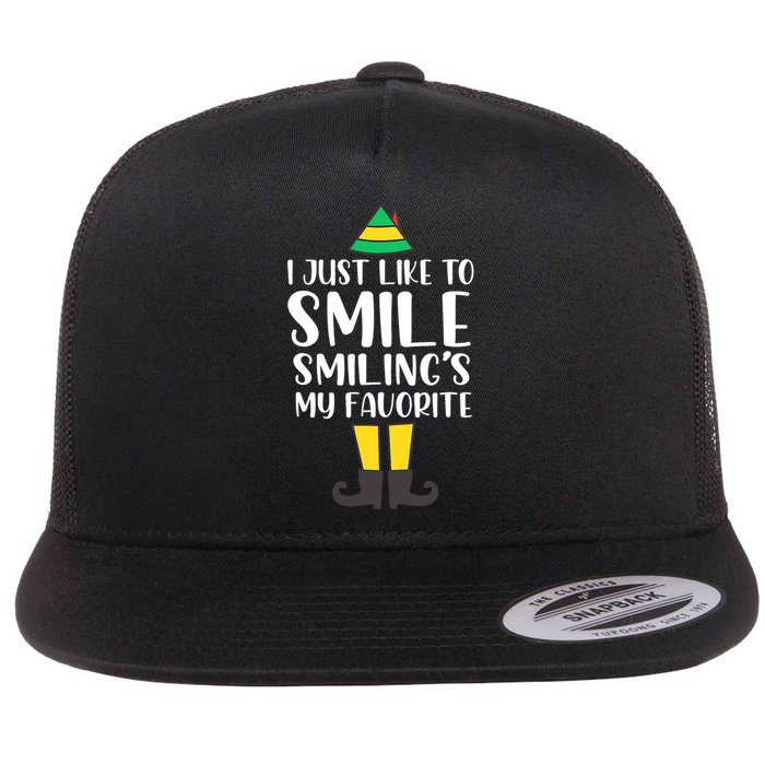 Smiling Is My Favorite Christmas Elf Buddy Flat Bill Trucker Hat