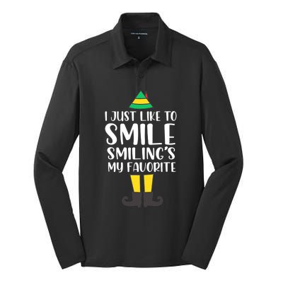 Smiling Is My Favorite Christmas Elf Buddy Silk Touch Performance Long Sleeve Polo