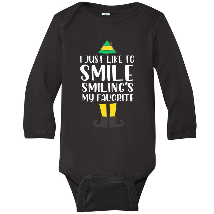 Smiling Is My Favorite Christmas Elf Buddy Baby Long Sleeve Bodysuit