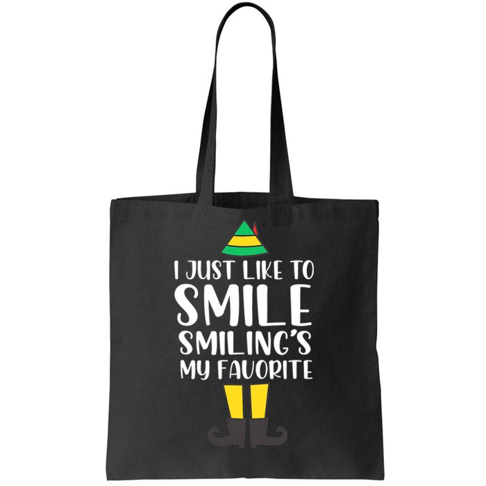 Smiling Is My Favorite Christmas Elf Buddy Tote Bag